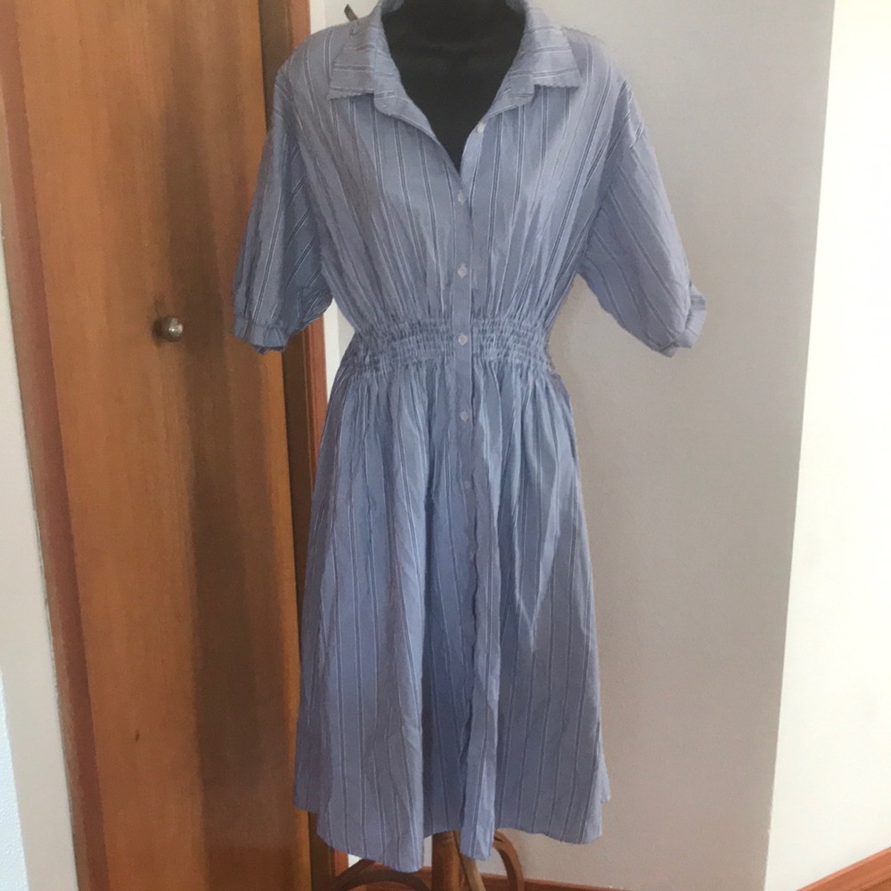 Blue Striped Women's Dress Korean Dazy